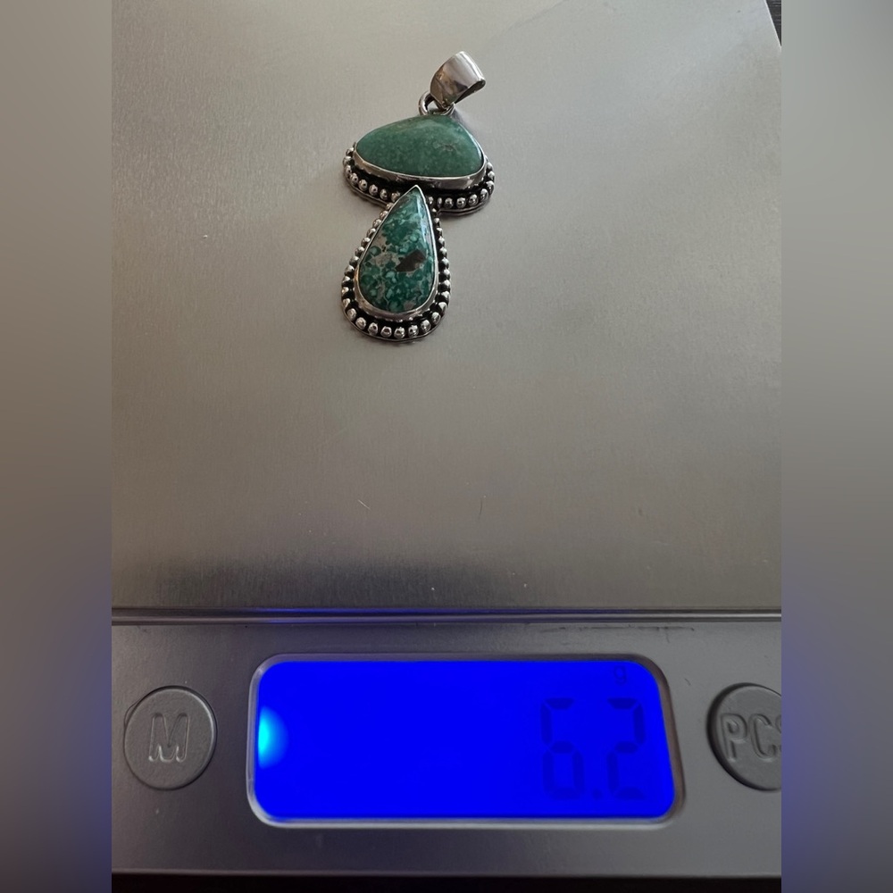 ❤️ White Water Turquoise Sterling Navajo 2 Stone Pendant 1.69” L - 6.2 Gram - Picture 5 of 12
